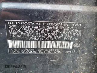 2009 Lexus ES 330 with VIN JTHBJ46G192291027, listed as a Copart auction lot 53585435 with 137,765 mi miles and Salvage Title. Bid and sale history available at DreamBid. Image 12.
