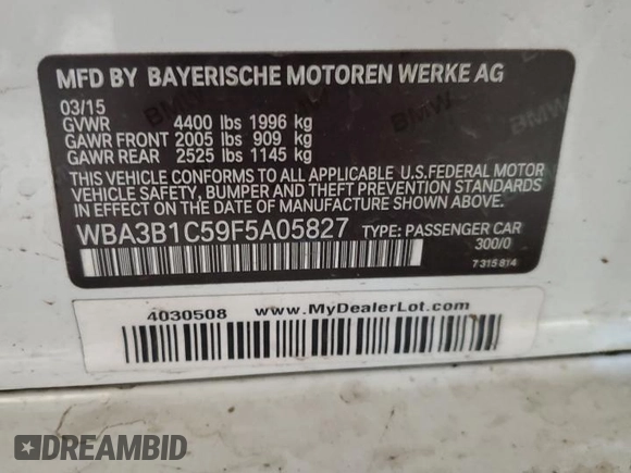 2015 BMW 3 Series 320i z VIN WBA3B1C59F5A05827, wystawiony jako Copart lot #50589825 z przebiegiem 91 555 mil mil oraz Szkoda całkowita • Salvage title. Historia ofert i sprzedaży dostępna na DreamBid. Obrazek 14.