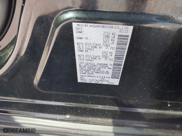 2015 Infiniti QX60 with VIN 5N1AL0MNXFC513454, listed as a IAAI auction lot 41843950 with 110,047 mi miles. Bid and sale history available at carsss.com. Image 9.