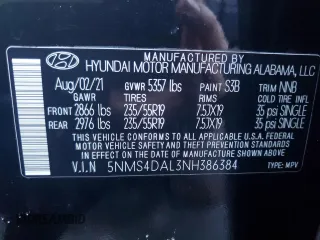 2022 Hyundai Santa Fe Limited with VIN 5NMS4DAL3NH386384, listed as a Copart auction lot 43608965 with 0 mi miles and Salvage Title. Bid and sale history available at carsss.com. Image 13.