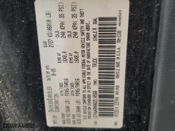 2006 Dodge Dakota SLT with VIN 1D7HW48N06S510568, listed as a Copart auction lot 43756295 with 0 mi miles and Salvage Title. Bid and sale history available at carsss.com. Image 14.