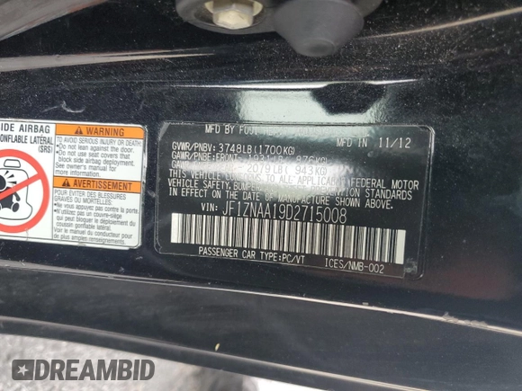 2013 Scion FR-S z VIN JF1ZNAA19D2715008, wystawiony jako Copart lot #51350245 z przebiegiem 146 527 mil mil oraz Szkoda całkowita • Salvage title. Historia ofert i sprzedaży dostępna na DreamBid. Obrazek 12.
