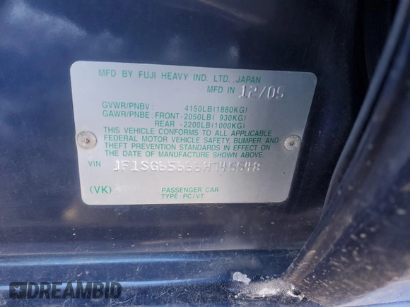 2006 Subaru Forester 2.5 X w/Premium Pkg with VIN JF1SG65666H745548, listed as a Copart auction lot 86750864 with 191,494 mi miles and Salvage Title. Bid and sale history available at carsss.com. Image 12.