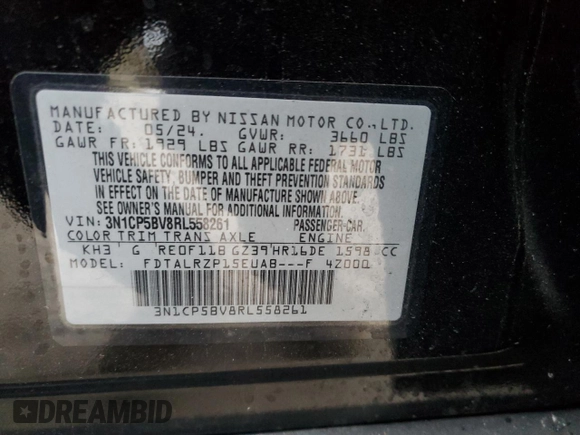 2024 Nissan Kicks S with VIN 3N1CP5BV8RL558261, listed as a Copart auction lot 41399465 with 4,132 mi miles and Salvage Title. Bid and sale history available at DreamBid. Image 13.