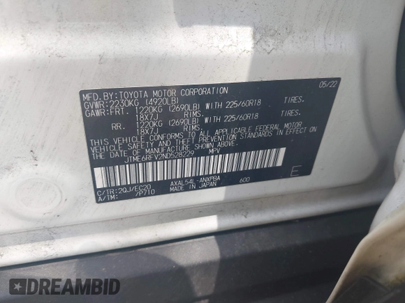 2022 Toyota RAV4 Hybrid XSE with VIN JTME6RFV2ND528229, listed as a IAAI auction lot 42573569 with 40,577 mi miles and . Bid and sale history available at DreamBid. Image 9.
