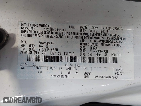 2016 Ford Focus SE with VIN 1FADP3F28GL380663, listed as a IAAI auction lot 42601266 with 78,204 mi miles and . Bid and sale history available at DreamBid. Image 9.