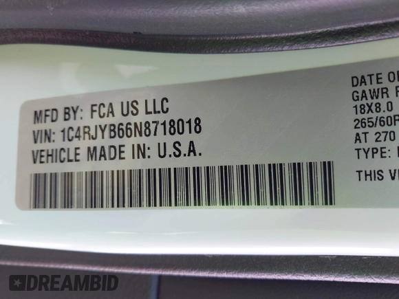 2022 Jeep Grand Cherokee with VIN 1C4RJYB66N8718018, listed as a IAAI auction lot 42002051 with Not provided miles and . Bid and sale history available at DreamBid. Image 9.