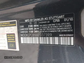 2010 Mercedes-Benz E 550 with VIN WDDKJ7CB9AF037399, listed as a IAAI auction lot 42108170 with 177,557 mi miles and . Bid and sale history available at carsss.com. Image 9.