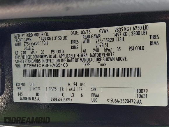2015 Ford F-150 XL с VIN 1FTEW1CP3FFA85103, выставлен на аукционе IAAI как лот 42652320 с пробегом 184 202 миль миль и . История ставок и продаж доступна на DreamBid. Изображение 9.