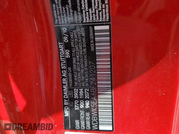 2011 Mercedes-Benz SLK 300 z VIN WDBWK5EA6BF241207, wystawiony jako Copart lot #69335134 z przebiegiem 60 535 mil mil oraz Nie do naprawy • Non repairable. Historia ofert i sprzedaży dostępna na DreamBid. Obrazek 12.