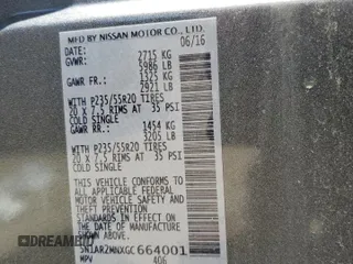 2016 Nissan Pathfinder Platinum with VIN 5N1AR2MNXGC664001, listed as a Copart auction lot 56388445 with 101,868 mi miles and Salvage title. Bid and sale history available at DreamBid. Image 13.