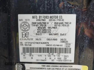 2012 Ford F-150 XL with VIN 1FTFW1ET8CFA30575, listed as a IAAI auction lot 41984533 with 82,048 mi miles. Bid and sale history available at carsss.com. Image 9.