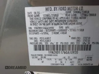 2006 Ford Freestyle SE with VIN 1FMZK01176GA10920, listed as a IAAI auction lot 41509523 with 248,318 mi miles. Bid and sale history available at carsss.com. Image 9.