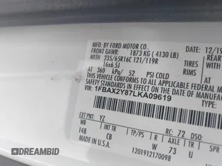 2020 Ford Transit Passenger XL with VIN 1FBAX2Y87LKA09619, listed as a IAAI auction lot 42743359 with 79,822 mi miles and . Bid and sale history available at DreamBid. Image 17.