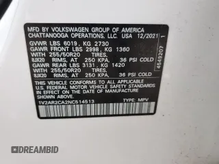 2022 Volkswagen Atlas SEL R-Line z VIN 1V2AR2CA2NC514513, wystawiony jako Copart lot #47811755 z przebiegiem 40 930 mil mil oraz Szkoda całkowita • Salvage title. Historia ofert i sprzedaży dostępna na DreamBid. Obrazek 13.