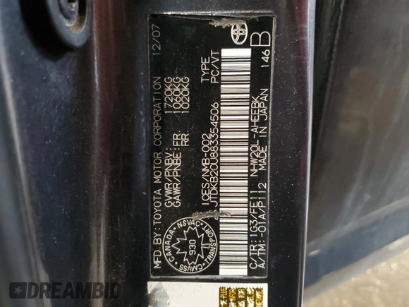 2008 Toyota Prius z VIN JTDKB20U883354506, wystawiony jako Copart lot #48565205 z przebiegiem 299 246 mil mil oraz Szkoda całkowita • Salvage title. Historia ofert i sprzedaży dostępna na DreamBid. Obrazek 12.