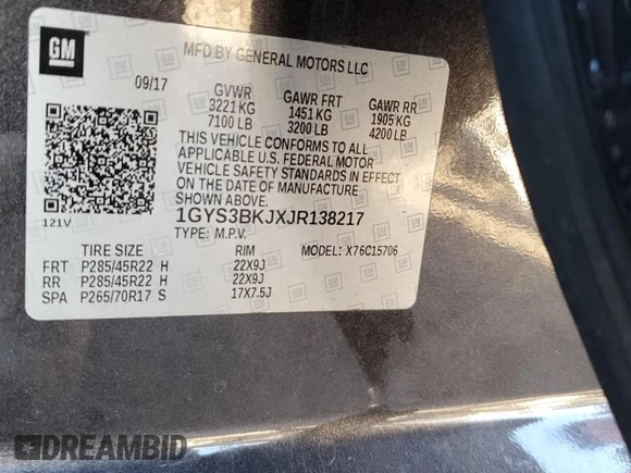 2018 Cadillac Escalade Luxury z VIN 1GYS3BKJXJR138217, wystawiony jako Copart lot #86212934 z przebiegiem Nie podano mil oraz Szkody całkowita. Historia ofert i sprzedaży dostępna na DreamBid. Obrazek 16.