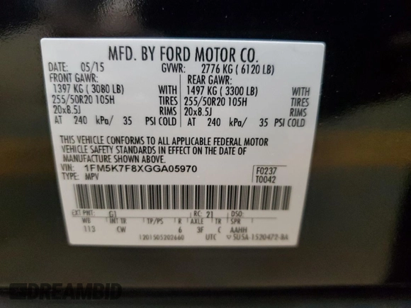 2016 Ford Explorer Limited z VIN 1FM5K7F8XGGA05970, wystawiony jako Copart lot #59178205 z przebiegiem Nie podano mil oraz Szkoda całkowita • Salvage title. Historia ofert i sprzedaży dostępna na DreamBid. Obrazek 13.