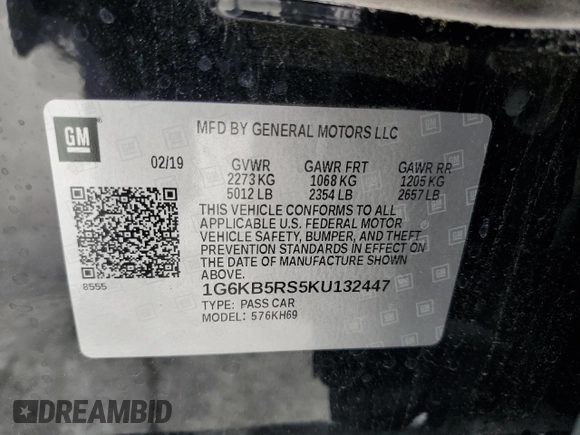 2019 Cadillac CT6 Luxury AWD с VIN 1G6KB5RS5KU132447, выставлен на аукционе Copart как лот 61959735 с пробегом 73 409 миль миль и Списание • Salvage title. История ставок и продаж доступна на DreamBid. Изображение 12.