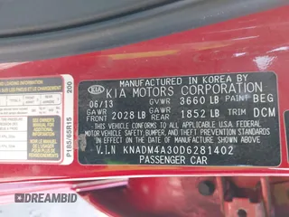 2013 Kia Rio LX z VIN KNADM4A30D6281402, wystawiony jako IAAI lot #42200801 z przebiegiem 132 180 mil mil oraz . Historia ofert i sprzedaży dostępna na DreamBid. Obrazek 9.