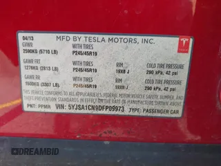 2013 Tesla Model S с VIN 5YJSA1CN9DFP09973, выставлен на аукционе IAAI как лот 42724026 с пробегом 61 546 миль миль и . История ставок и продаж доступна на DreamBid. Изображение 9.