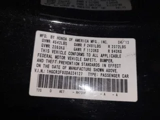 2013 Honda Accord Touring with VIN 1HGCR3F90DA034127, listed as a IAAI auction lot 42462423 with 266,974 mi miles and . Bid and sale history available at DreamBid. Image 9.