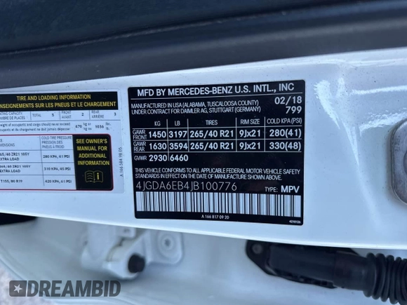 2018 Mercedes-Benz GLE 43 AMG with VIN 4JGDA6EB4JB100776, listed as a IAAI auction lot 41601128 with 159,530 mi miles and . Bid and sale history available at DreamBid. Image 9.