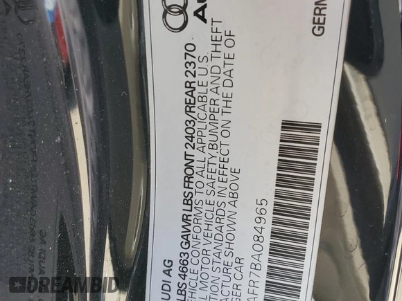 2011 Audi A5 Premium Plus with VIN WAULFAFR7BA084965, listed as a Copart auction lot 52762995 with 125,087 mi miles and Non repairable. Bid and sale history available at DreamBid. Image 12.