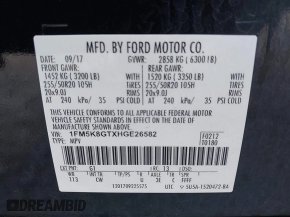 2017 Ford Explorer Sport z VIN 1FM5K8GTXHGE26582, wystawiony jako IAAI lot #42412469 z przebiegiem 89 774 mil mil oraz . Historia ofert i sprzedaży dostępna na DreamBid. Obrazek 9.