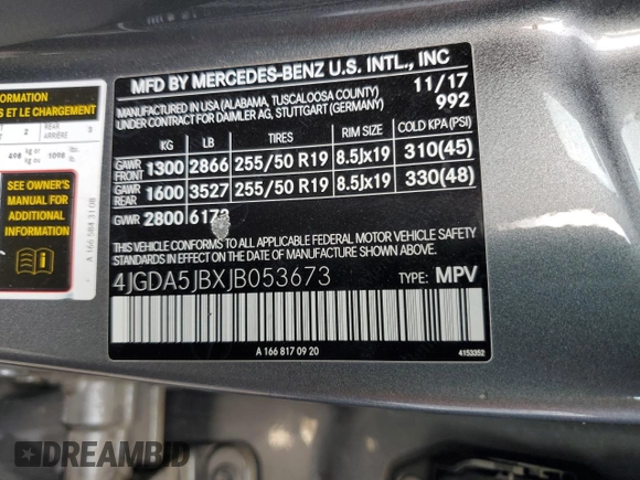 2018 Mercedes-Benz GLE 350 with VIN 4JGDA5JBXJB053673, listed as a Copart auction lot 65360715 with 72,997 mi miles and Salvage title. Bid and sale history available at DreamBid. Image 13.