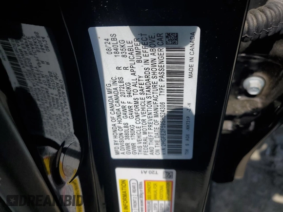 2025 Honda Civic Sport z VIN 2HGFE2F59SH524306, wystawiony jako Copart lot #57432025 z przebiegiem 8 539 mil mil oraz Szkoda całkowita • Salvage title. Historia ofert i sprzedaży dostępna na DreamBid. Obrazek 12.