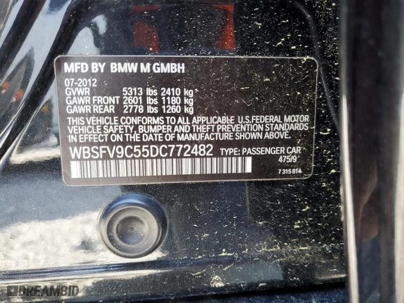 2013 BMW M5 with VIN WBSFV9C55DC772482, listed as a Copart auction lot 52575345 with 173,513 mi miles and Clean Title. Bid and sale history available at carsss.com. Image 12.