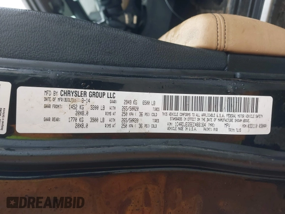 2014 Dodge Durango Citadel with VIN 1C4RDJEG5EC466164, listed as a IAAI auction lot 40936279 with 259,102 mi miles and . Bid and sale history available at DreamBid. Image 9.