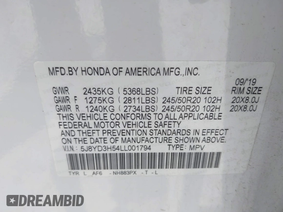 2020 Acura MDX Technology z VIN 5J8YD3H54LL001794, wystawiony jako IAAI lot #42163756 z przebiegiem 51 025 mil mil oraz . Historia ofert i sprzedaży dostępna na DreamBid. Obrazek 9.