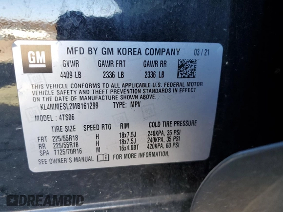 2021 Buick Encore GX Select с VIN KL4MMESL2MB161299, выставлен на аукционе Copart как лот 83376554 с пробегом 108 000 миль миль и Списание • Salvage title. История ставок и продаж доступна на DreamBid. Изображение 12.
