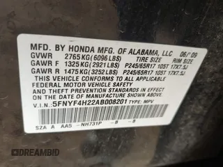 2010 Honda Pilot LX z VIN 5FNYF4H22AB008201, wystawiony jako IAAI lot #41915957 z przebiegiem 177 483 mil mil oraz . Historia ofert i sprzedaży dostępna na DreamBid. Obrazek 9.