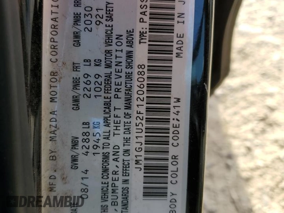 2015 Mazda 6 i Sport with VIN JM1GJ1U52F1206088, listed as a Copart auction lot 49302035 with 50,129 mi miles and Salvage Title. Bid and sale history available at carsss.com. Image 12.