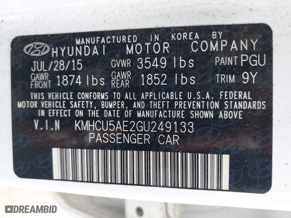 2016 Hyundai Accent Sport with VIN KMHCU5AE2GU249133, listed as a IAAI auction lot 41941173 with 175,635 mi miles. Bid and sale history available at carsss.com. Image 9.