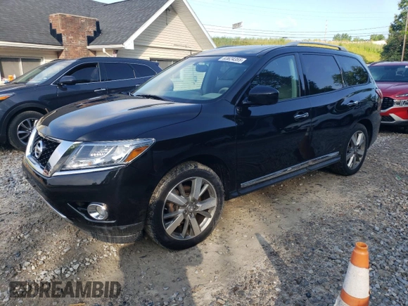 2015 Nissan Pathfinder Platinum with VIN 5N1AR2MM3FC697539, listed as a Copart auction lot 63624355 with 97,370 mi miles and Salvage title. Bid and sale history available at DreamBid. Image 1.