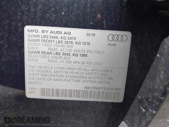 2018 Audi Q5 Prestige z VIN WA1CNAFY3J2141467, wystawiony jako IAAI lot #42268832 z przebiegiem 155 227 mil mil oraz . Historia ofert i sprzedaży dostępna na DreamBid. Obrazek 9.