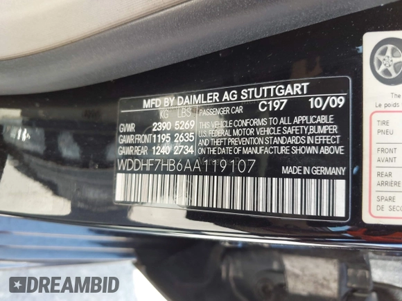 2010 Mercedes-Benz E 63 AMG with VIN WDDHF7HB6AA119107, listed as a IAAI auction lot 42517085 with 113,539 mi miles and . Bid and sale history available at DreamBid. Image 9.