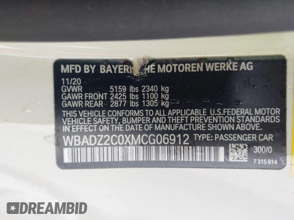 2021 BMW 8 Series 840i with VIN WBADZ2C0XMCG06912, listed as a IAAI auction lot 41450374 with 17,414 mi miles. Bid and sale history available at carsss.com. Image 9.