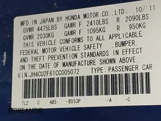 2012 Acura TSX Tech Pkg with VIN JH4CU2F61CC005072, listed as a IAAI auction lot 41742551 with 120,459 mi miles. Bid and sale history available at carsss.com. Image 9.