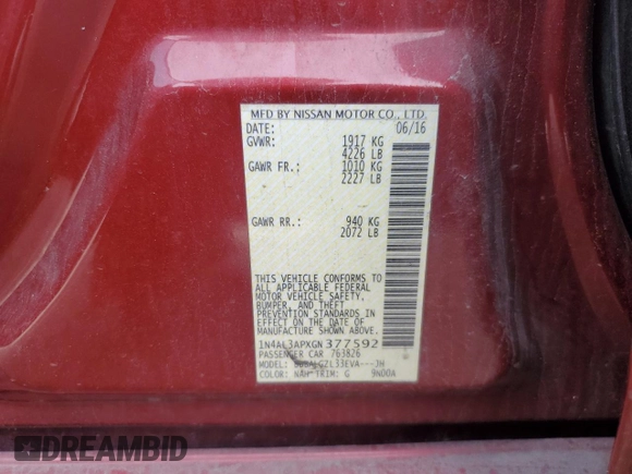 2016 Nissan Altima S z VIN 1N4AL3APXGN377592, wystawiony jako Copart lot #51666275 z przebiegiem 183 713 mil mil oraz Czysty tytuł • Clean title. Historia ofert i sprzedaży dostępna na DreamBid. Obrazek 12.