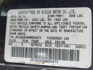 2010 Nissan 370Z Touring with VIN JN1AZ4EH9AM504673, listed as a IAAI auction lot 42284934 with 132,177 mi miles and . Bid and sale history available at DreamBid. Image 9.