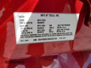 2024 Tesla Model Y Long Range с VIN 7SAYGDEE4RA325145, выставлен на аукционе Copart как лот 61132955 с пробегом 16 659 миль миль и Списание • Salvage title. История ставок и продаж доступна на DreamBid. Изображение 12.