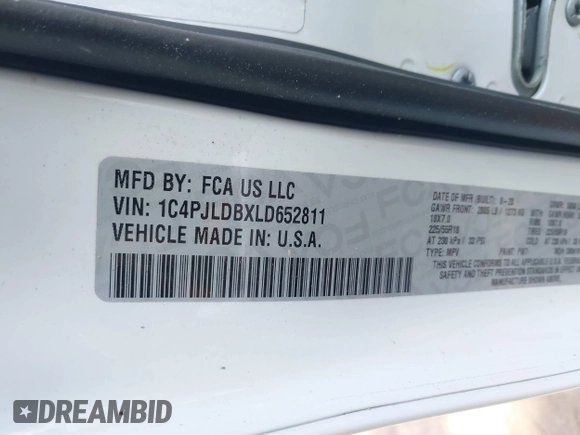 2020 Jeep Cherokee Limited with VIN 1C4PJLDBXLD652811, listed as a IAAI auction lot 42536594 with 93,785 mi miles and . Bid and sale history available at DreamBid. Image 9.