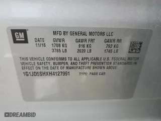 2017 Chevrolet Sonic LT with VIN 1G1JD5SHXH4127991, listed as a Copart auction lot 47087085 with 116,918 mi miles and Salvage Title. Bid and sale history available at carsss.com. Image 12.