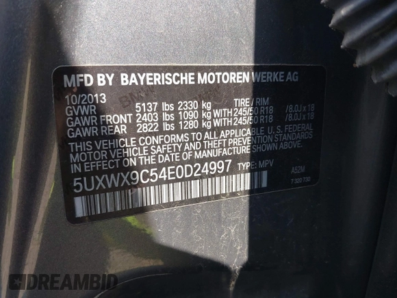 2014 BMW X3 xDrive28i with VIN 5UXWX9C54E0D24997, listed as a IAAI auction lot 42026278 with 94,383 mi miles and . Bid and sale history available at DreamBid. Image 9.