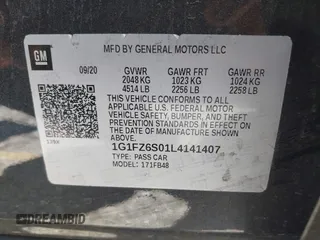 2020 Chevrolet Bolt EV Premier с VIN 1G1FZ6S01L4141407, выставлен на аукционе IAAI как лот 42510980 с пробегом 37 150 миль миль и . История ставок и продаж доступна на DreamBid. Изображение 9.